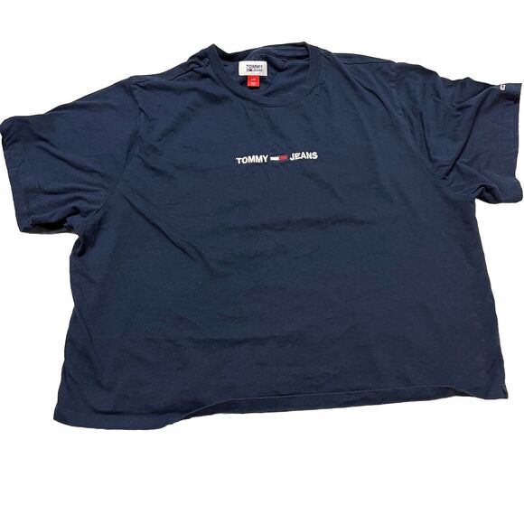 Tommy Jeans Tops - TOMMY JEANS Womens Crop Graphic T-Shirt Top Large Navy Blue AQ57
